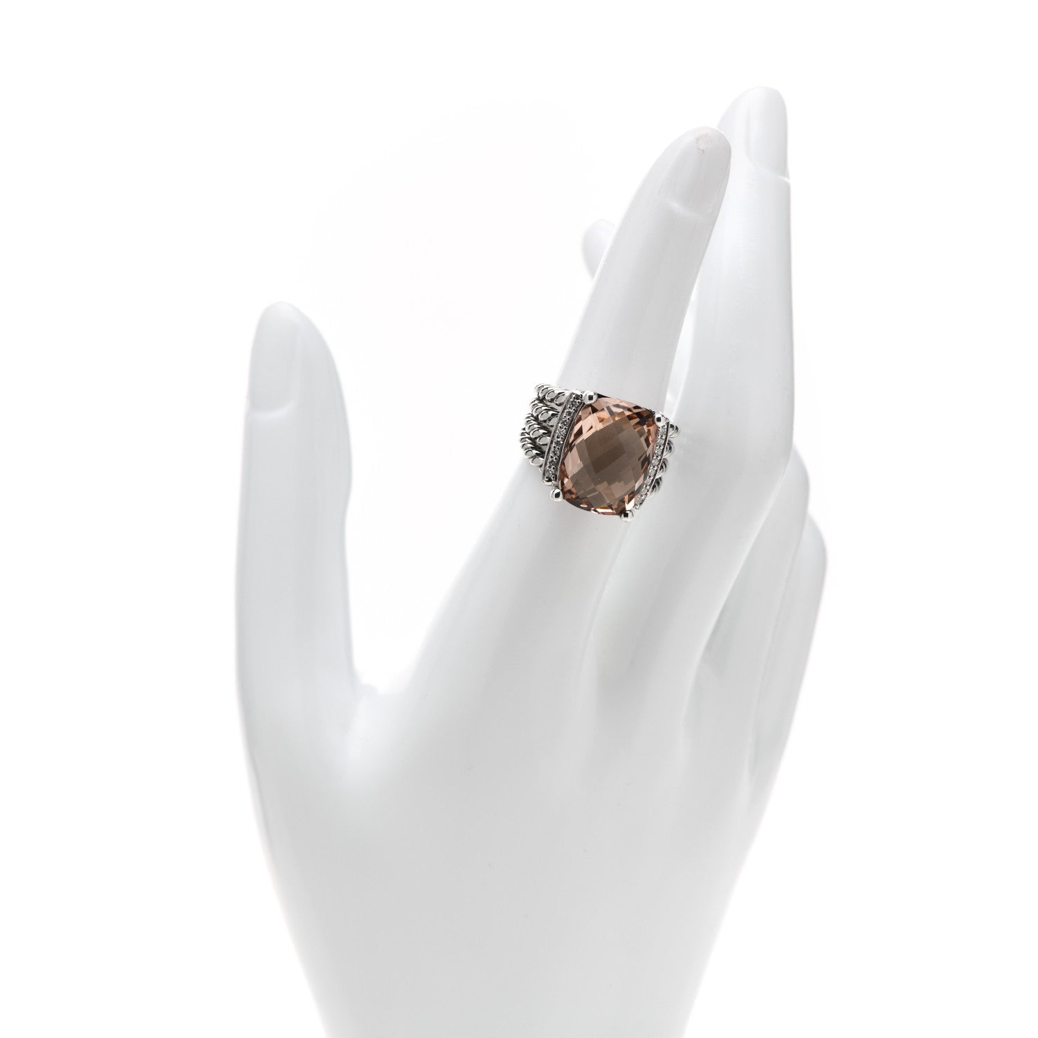 David Yurman Sterling Silver Diamond Morganite 16mm Wheaton Ring 53 6.5 2 of 5
