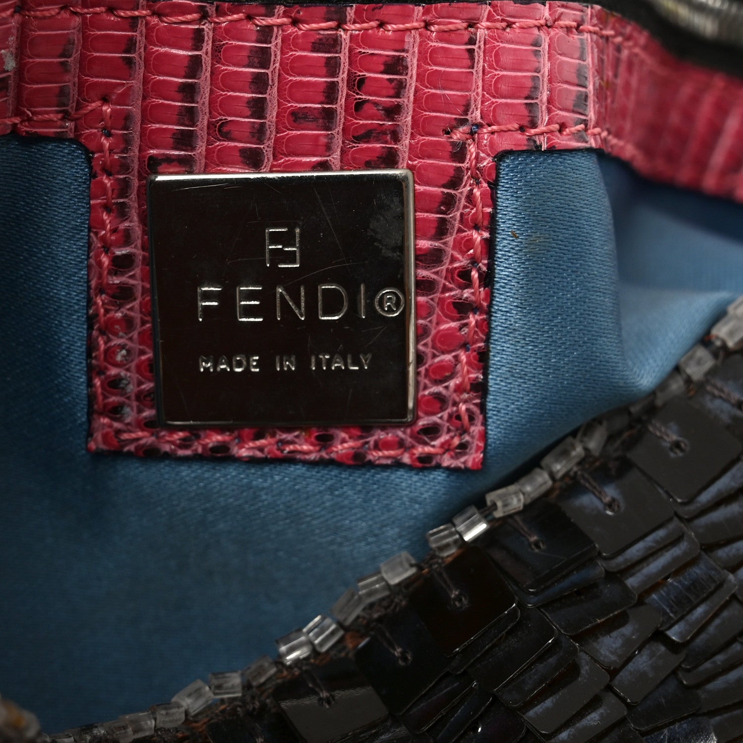 Fendi Sequin Beaded Lizard Baguette Black Multicolor 6 of 13