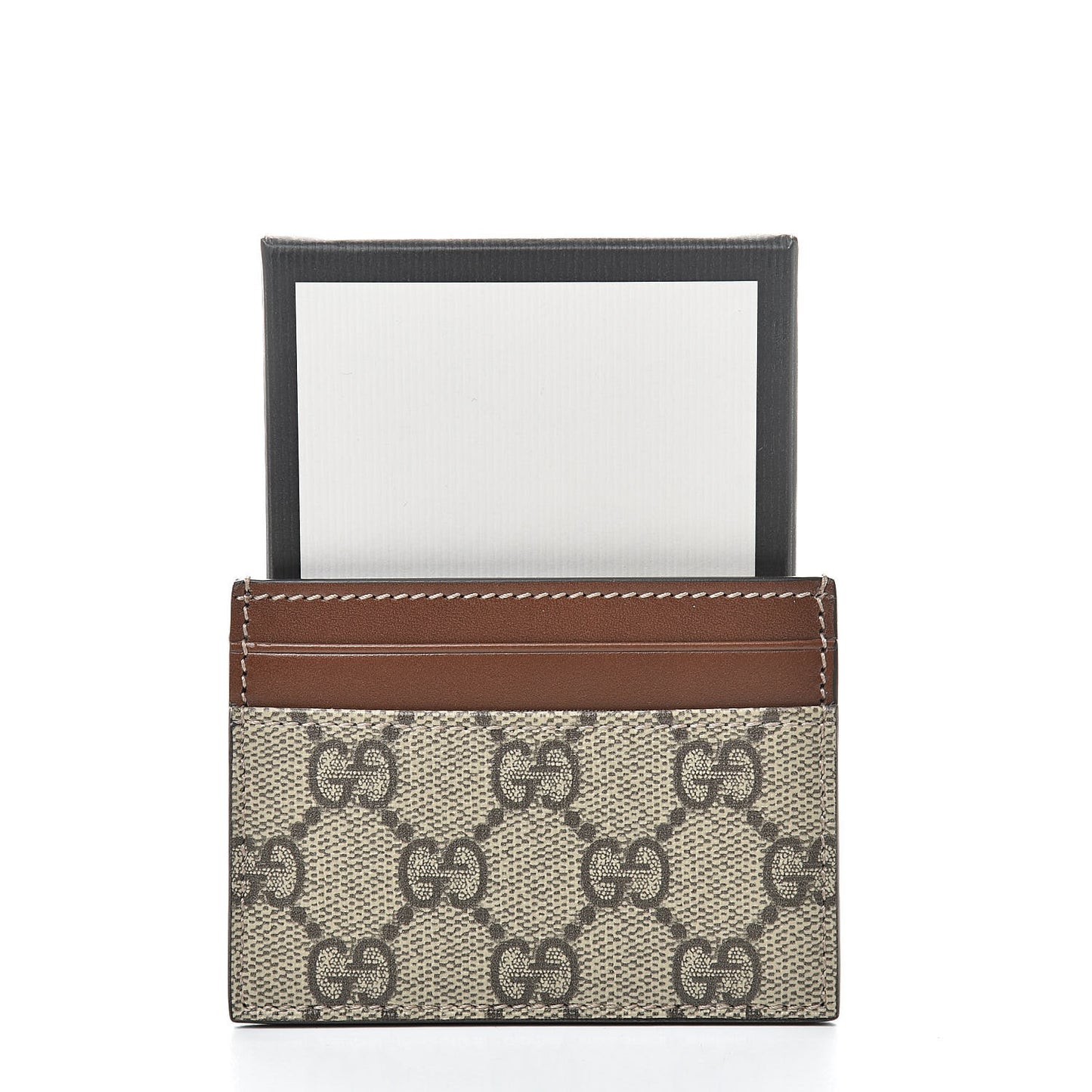 GG Supreme Monogram Calfskin Card Holder Beige Ebony Cuir