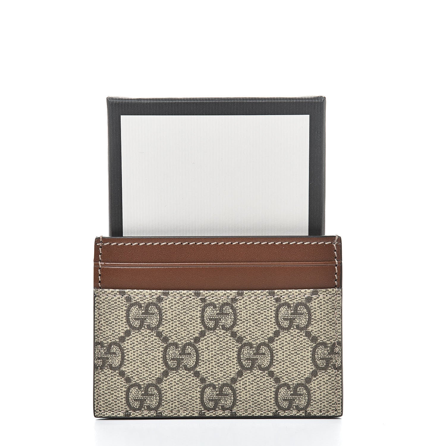 Gucci GG Supreme Monogram Calfskin Card Holder Beige Ebony Cuir 7 of 7