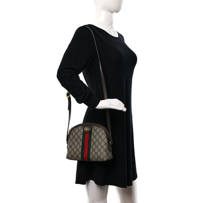 Gucci GG Supreme Monogram Textured Dollar Calfskin Web Small Ophidia Dome Shoulder Bag Beige Ebony New Acero 3 of 9