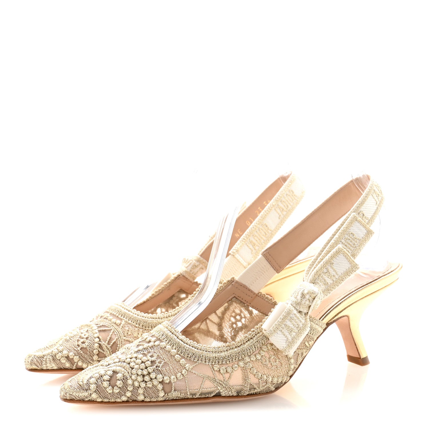 Christian Dior Transparent Metallic Embroidered Mesh Macrame Constantine Embroidered J'Adior Slingback 65mm Pumps 36 Pale Gold 4 of 10