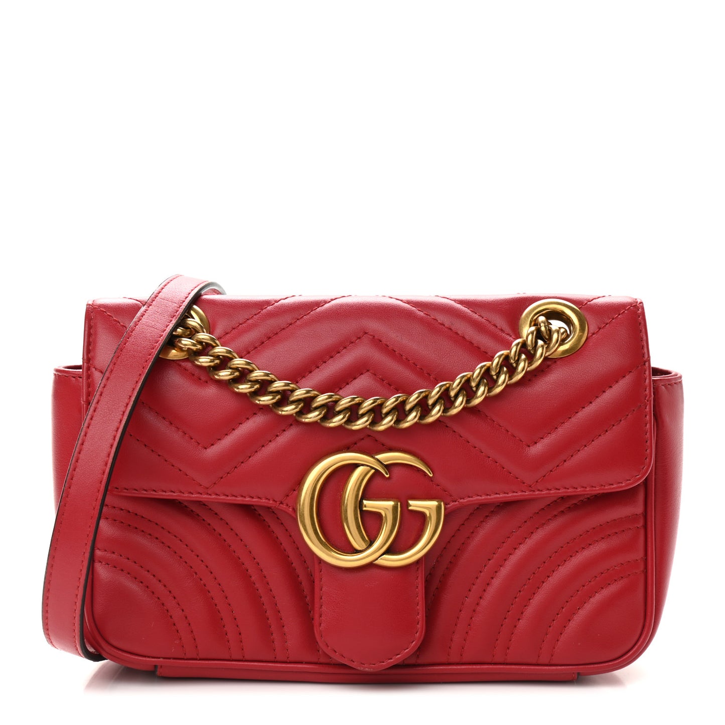 Calfskin Matelasse Mini GG Marmont Shoulder Bag Hibiscus Red
