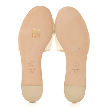 Chanel Lambskin Pearl Crystal CC Mules Sandals 38 Beige 5 of 9