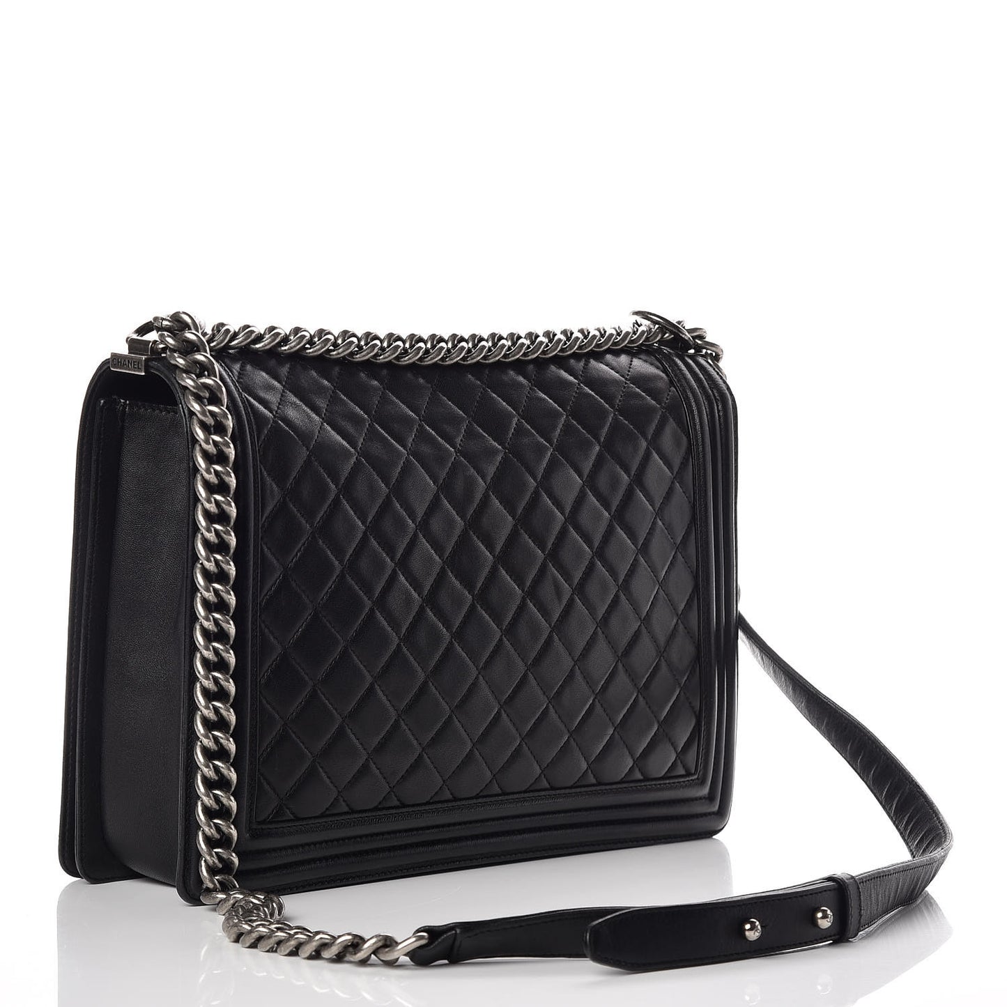 Lambskin Quilted Large Boy Flap Black