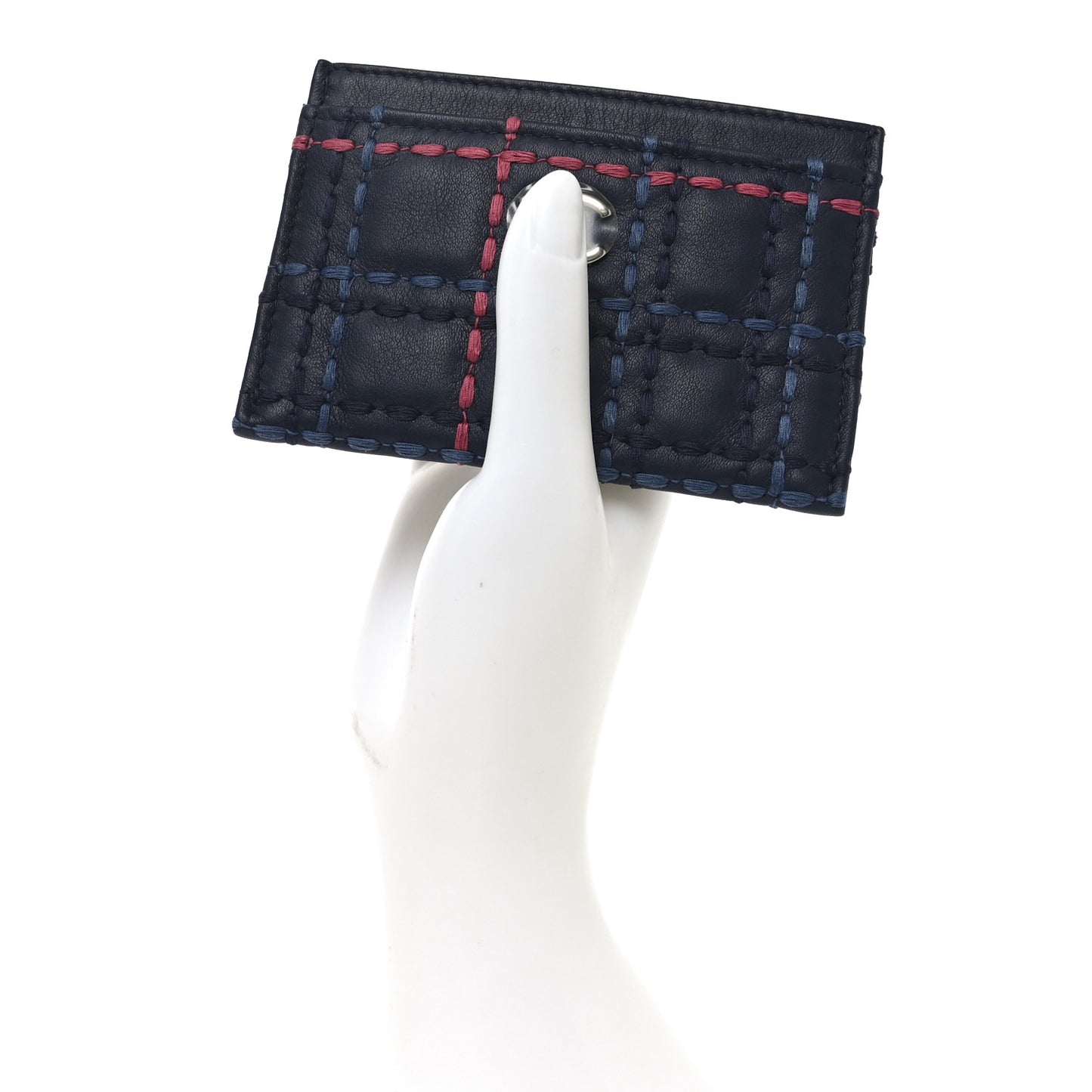 Lambskin Quilted Stitched Card Holder Blue Multicolor