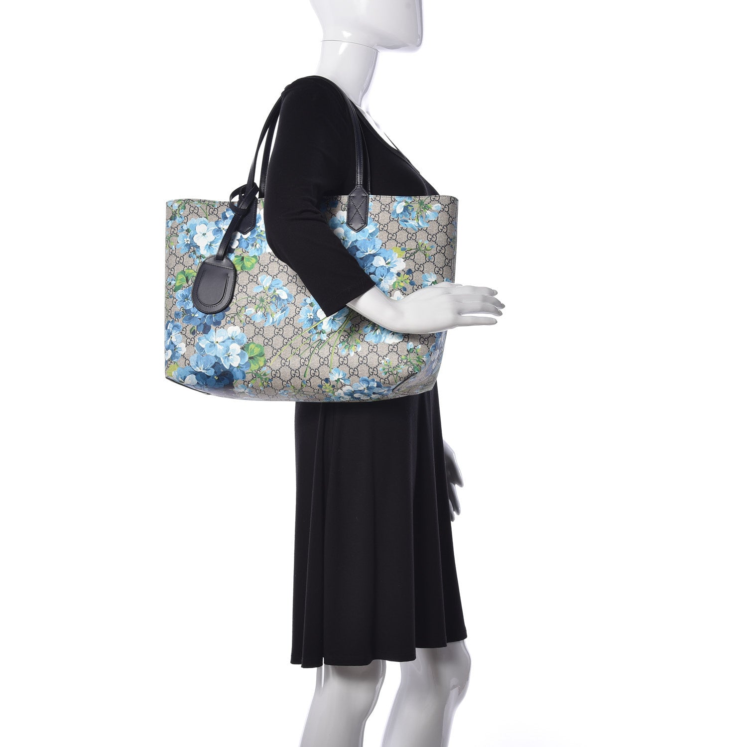 Gucci GG Supreme Monogram Blooms Medium Reversible Tote Beige Blue Navy 3 of 17