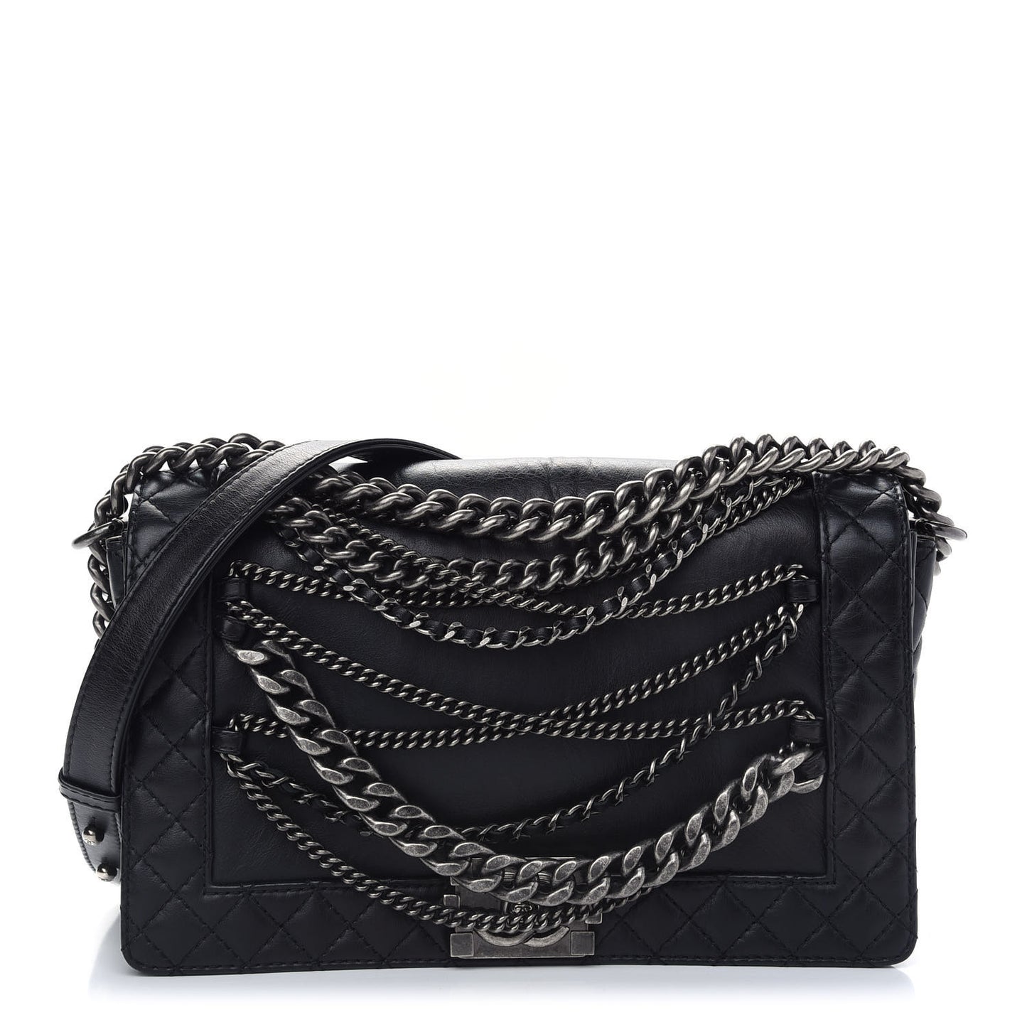 Calfskin Enchained New Medium Boy Flap Black