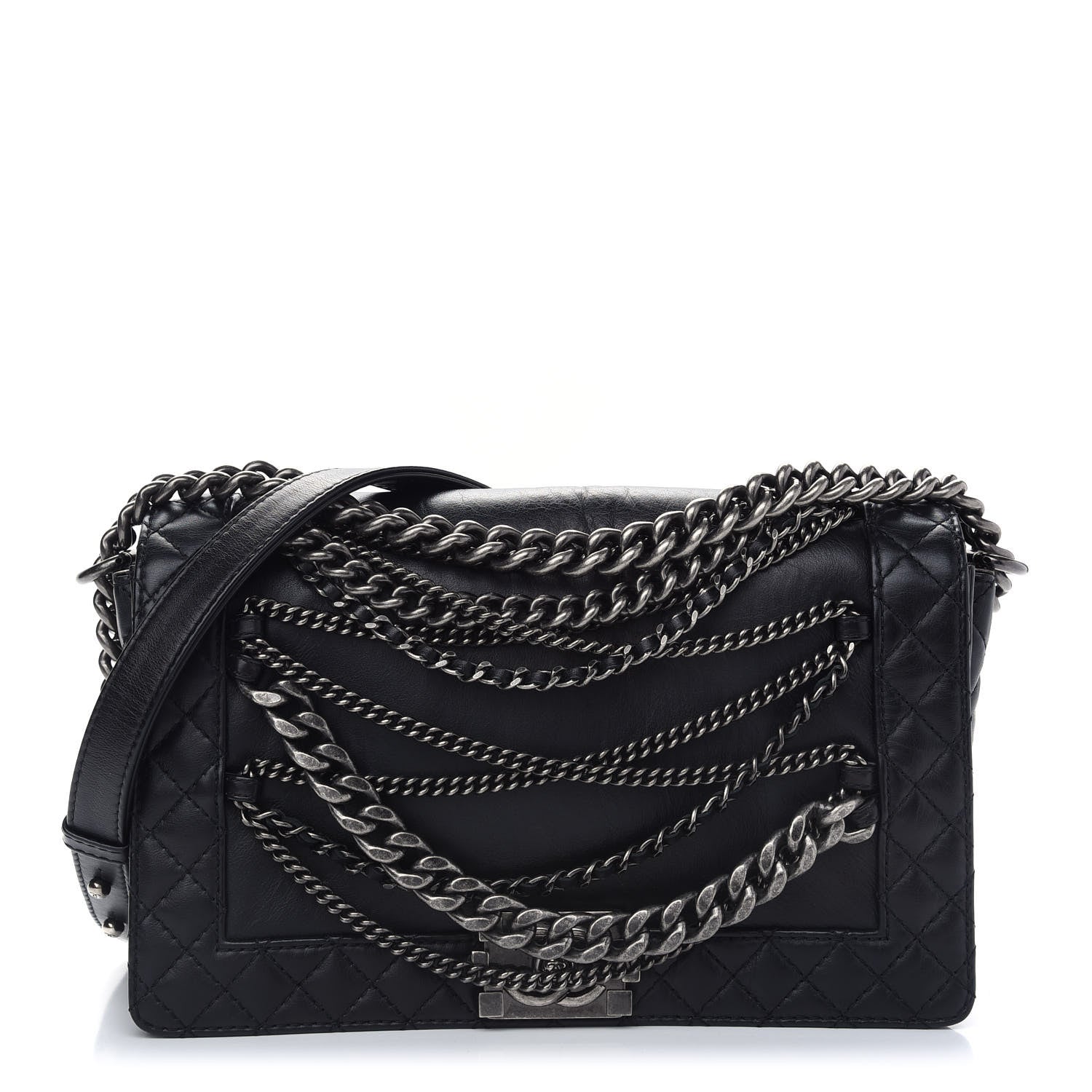 Chanel Calfskin Enchained New Medium Boy Flap Black 1 of 8