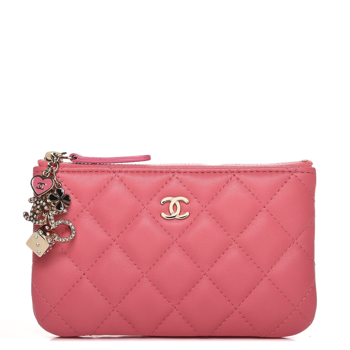 Lambskin Quilted Small Casino Cosmetic Case Pink