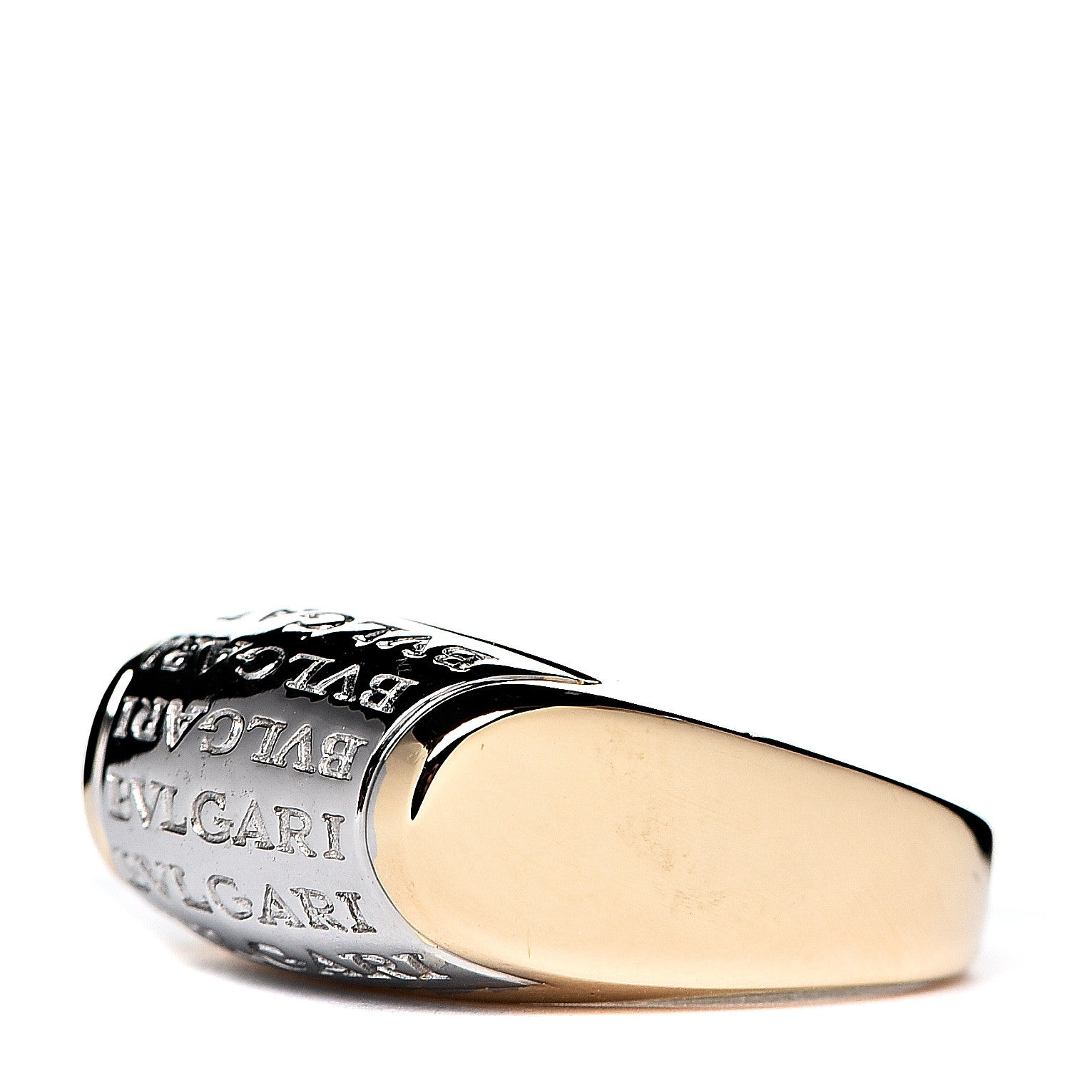 Bulgari 18K White Yellow Gold Tronchetto Logo Ring 50 5.25 2 of 5