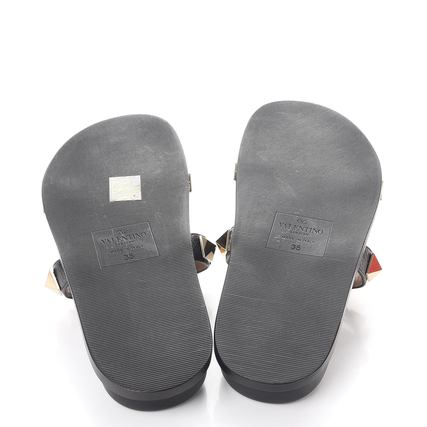 Pebbled Calfskin Macro Rockstud Lock Slide Sandals 35 Black