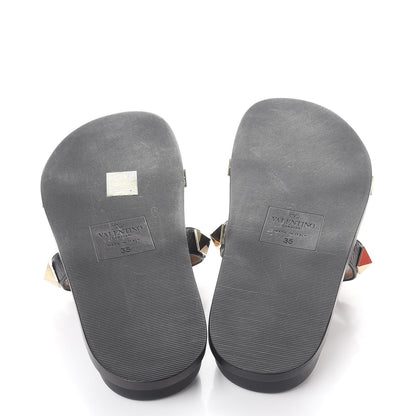 Valentino Garavani Pebbled Calfskin Macro Rockstud Lock Slide Sandals 35 Black 5 of 10