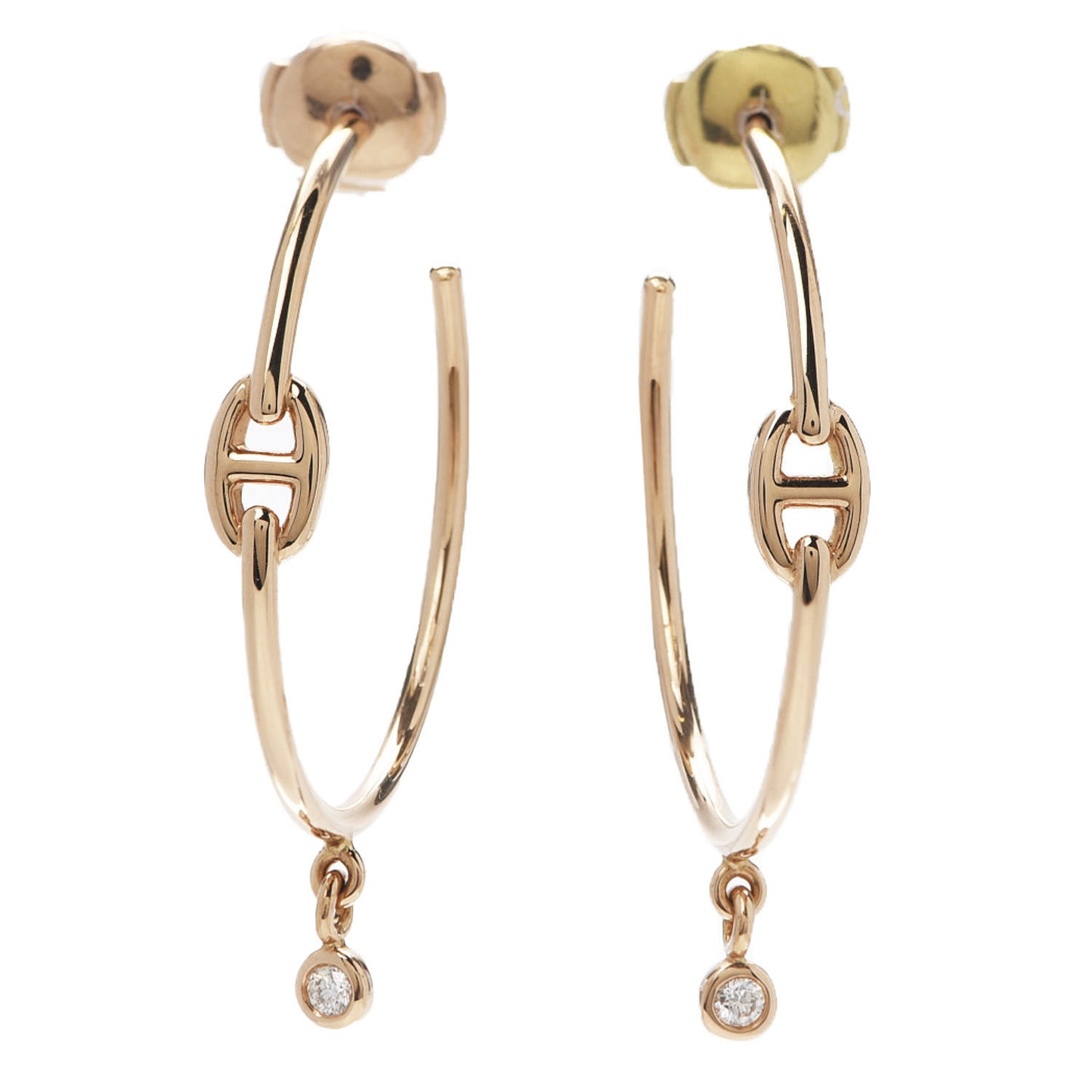 18K Rose Gold Diamond Chaine d'Ancre Enchainee Hoop Earrings