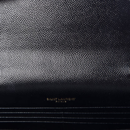 Saint Laurent Grain De Poudre Matelasse Chevron Monogram Envelope Chain Wallet Black 7 of 9