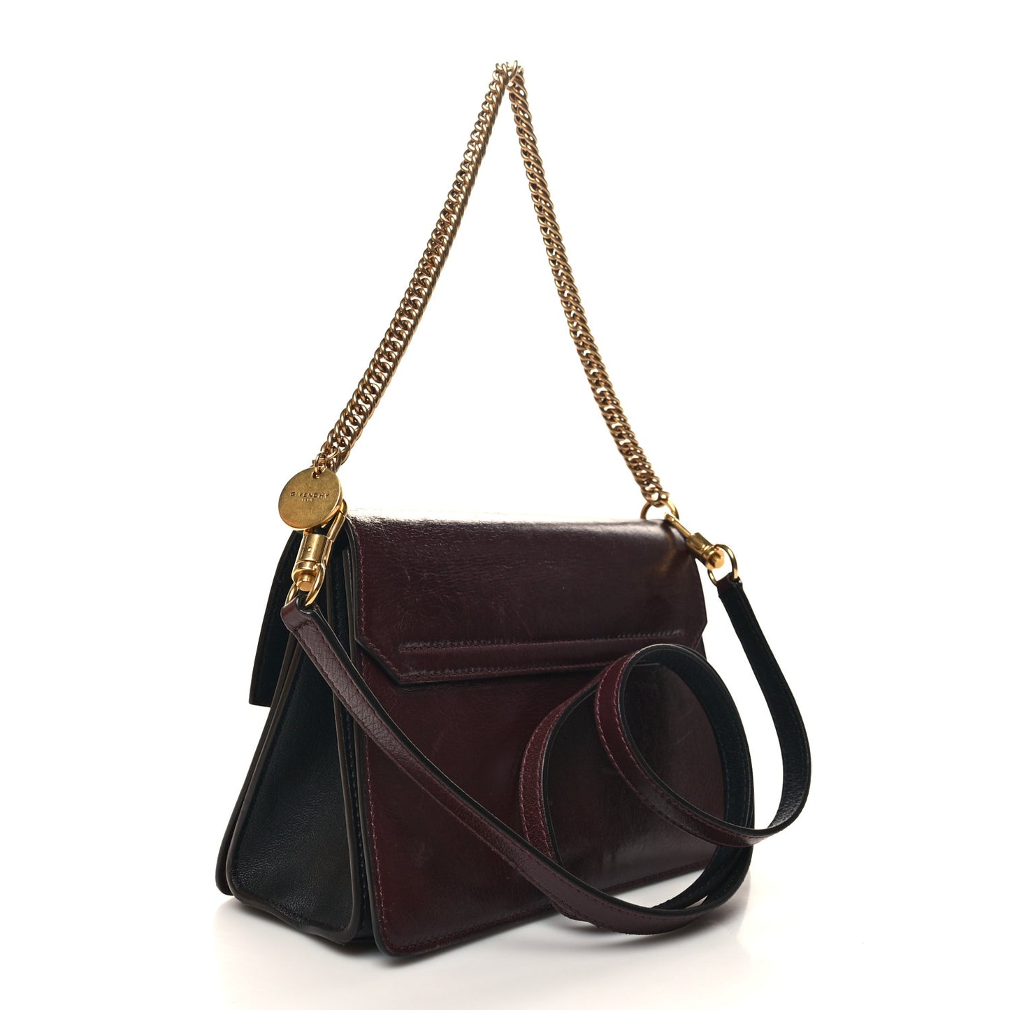 Crinkled Patent Lambskin Small GV3 Shoulder Bag Black Burgundy