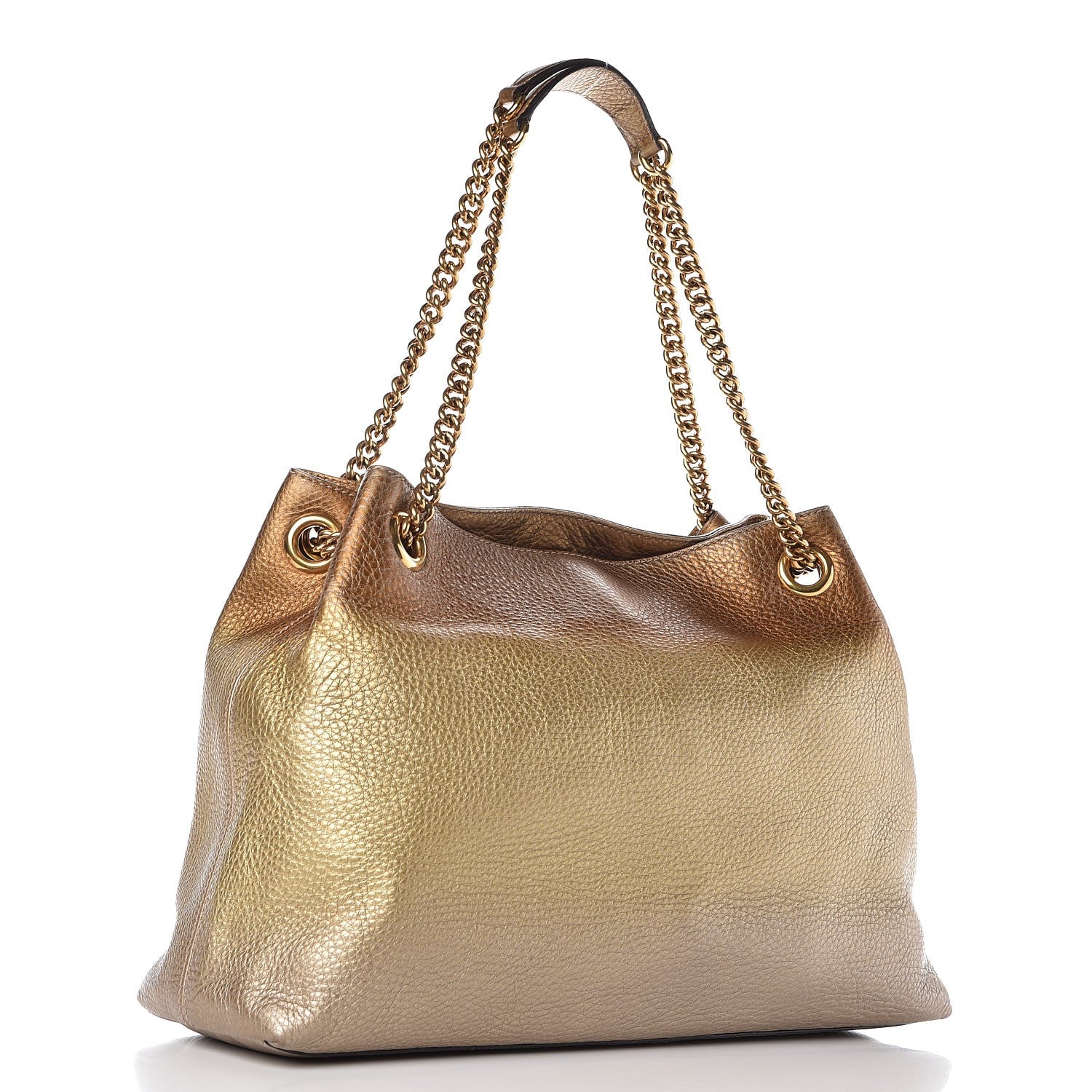 Gucci Metallic Pebbled Calfskin Medium Soho Chain Shoulder Bag Gold Ombre 3 of 13