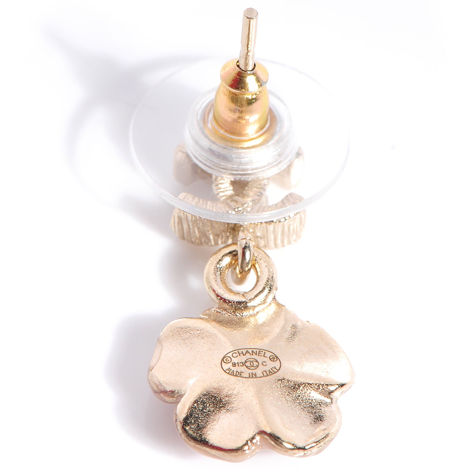 Chanel Enamel CC Camellia Earrings Gold Pink 5 of 5