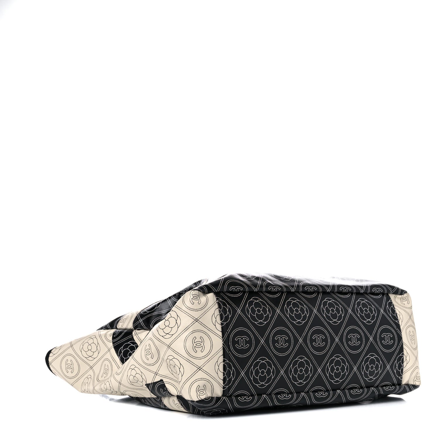Chanel Coated Canvas Camellia Medium Shopping Tote Black Beige 3 of 15