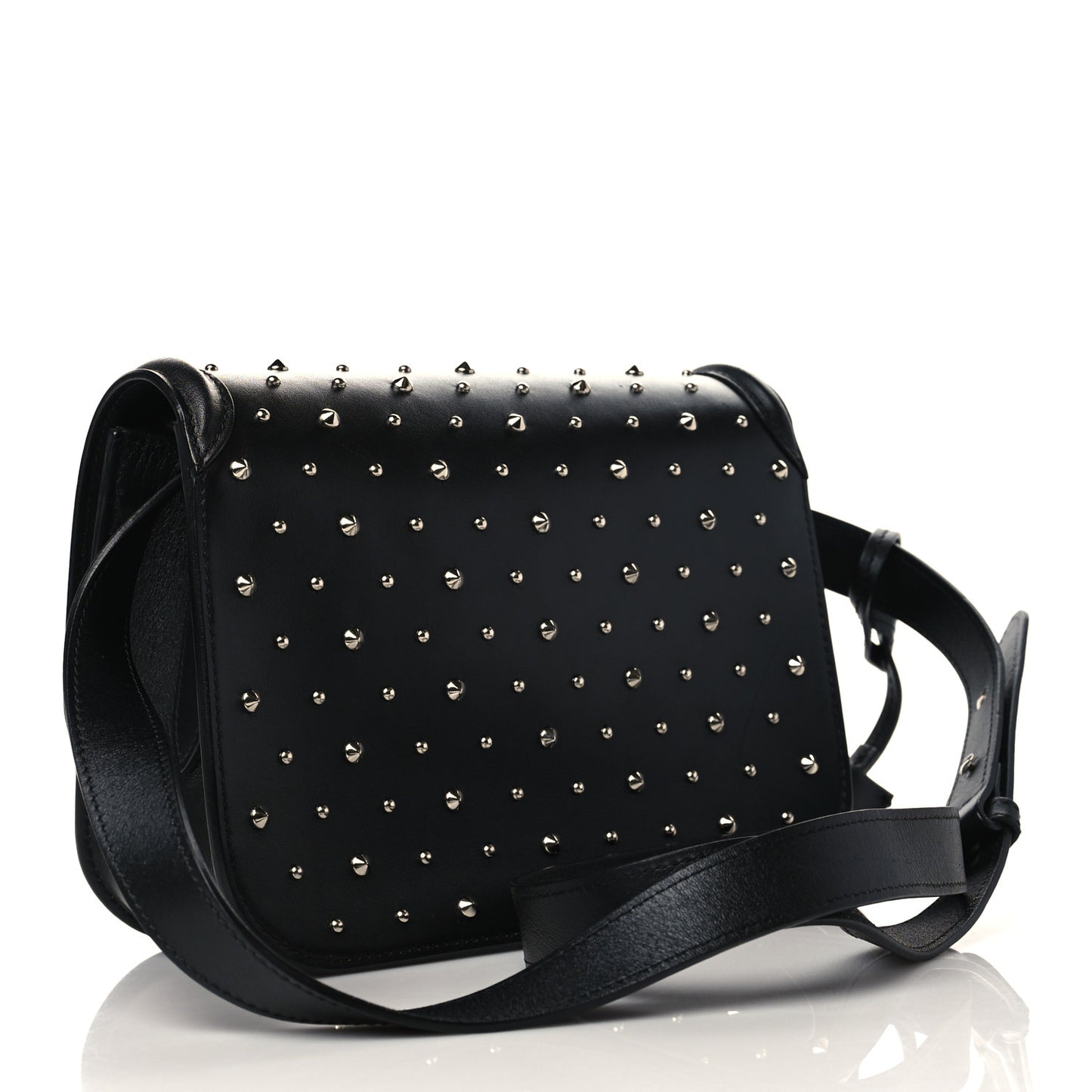 Calfskin Studded Small Padlock Crossbody Bag Black