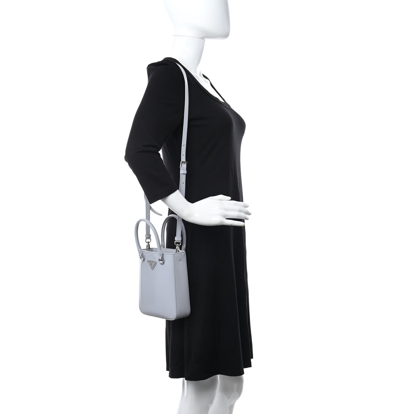 Spazzolato Metal Triangle Logo Small Double Handle Crossbody Tote Fiordaliso