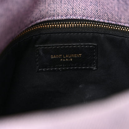 Saint Laurent Denim Quilted Medium Loulou Puffer Monogram Chain Satchel Bleached Lilac 7 of 11