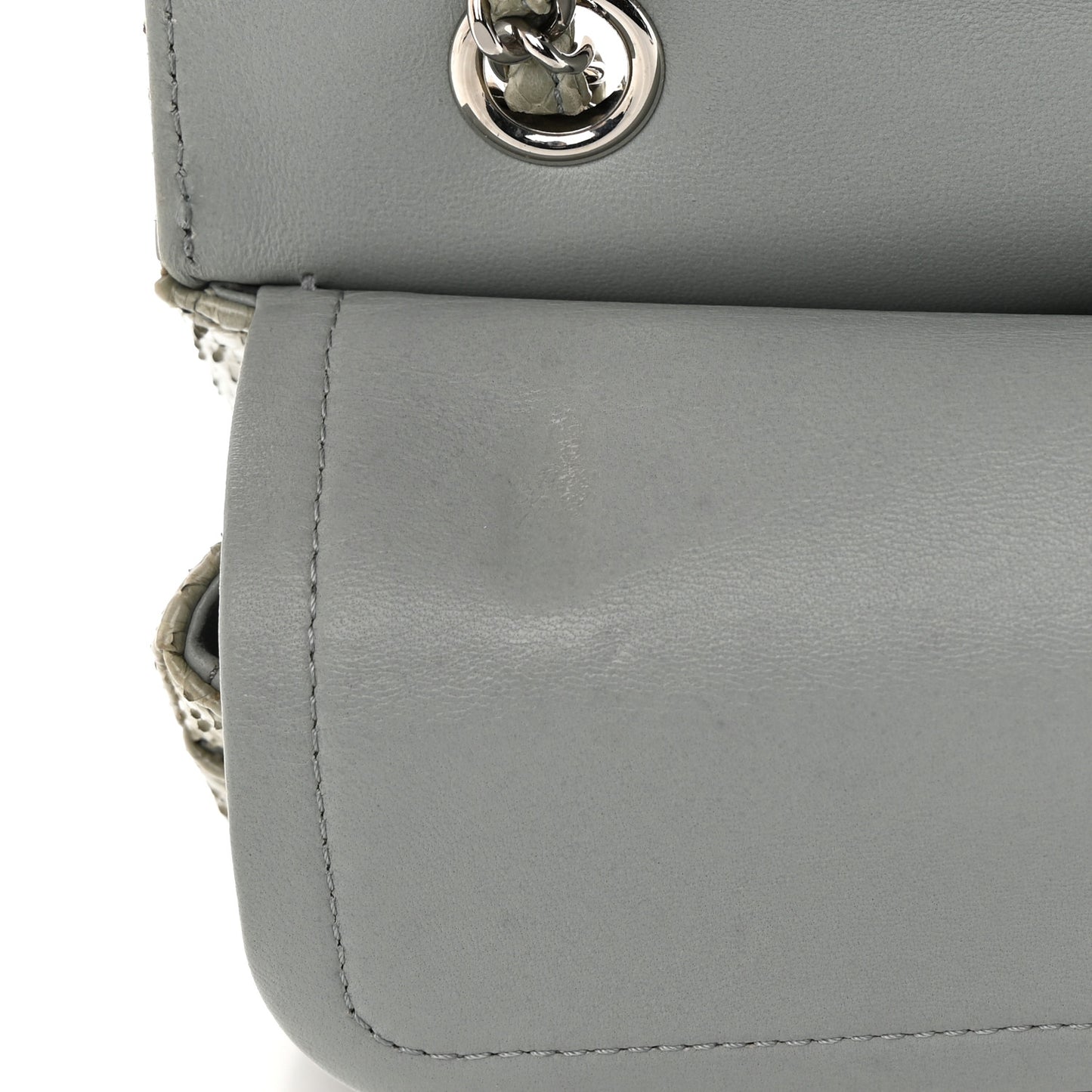 Metallic Snakeskin Medium Double Flap Light Blue