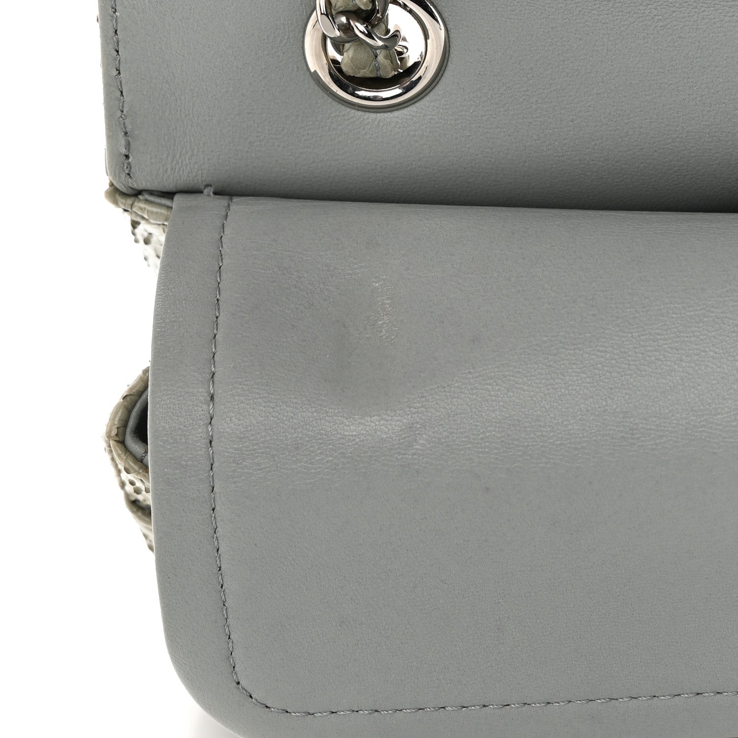Chanel Metallic Snakeskin Medium Double Flap Light Blue 11 of 18