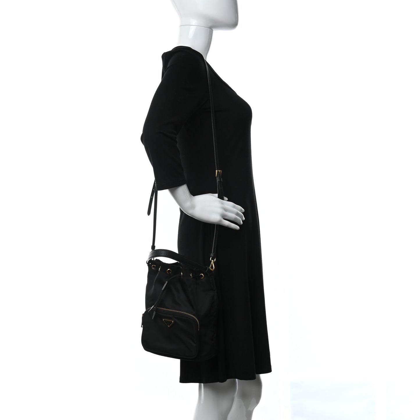 Re-Nylon Duet Drawstring Shoulder Bag Black