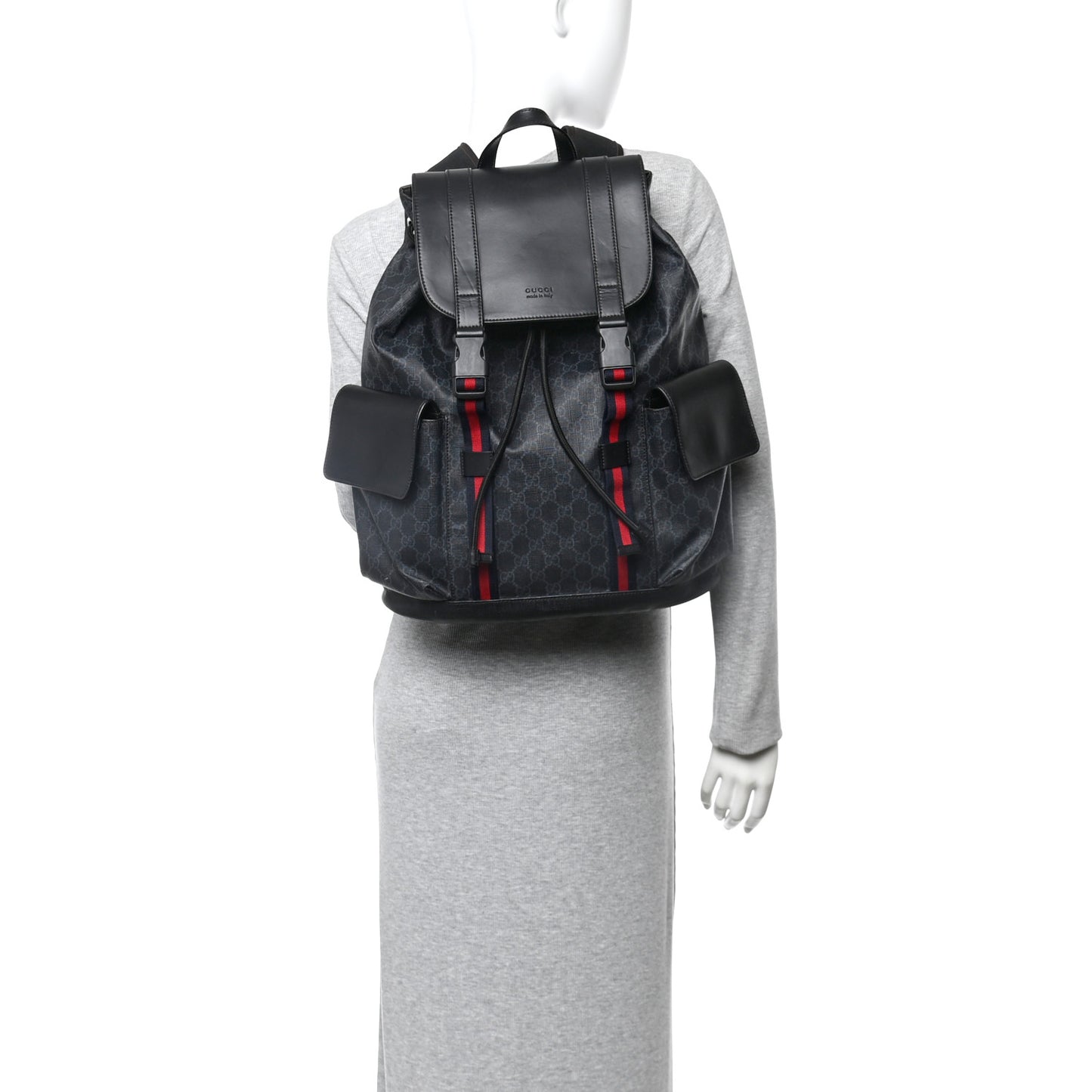 Soft GG Supreme Monogram Calfskin Web Double Buckle Backpack Black