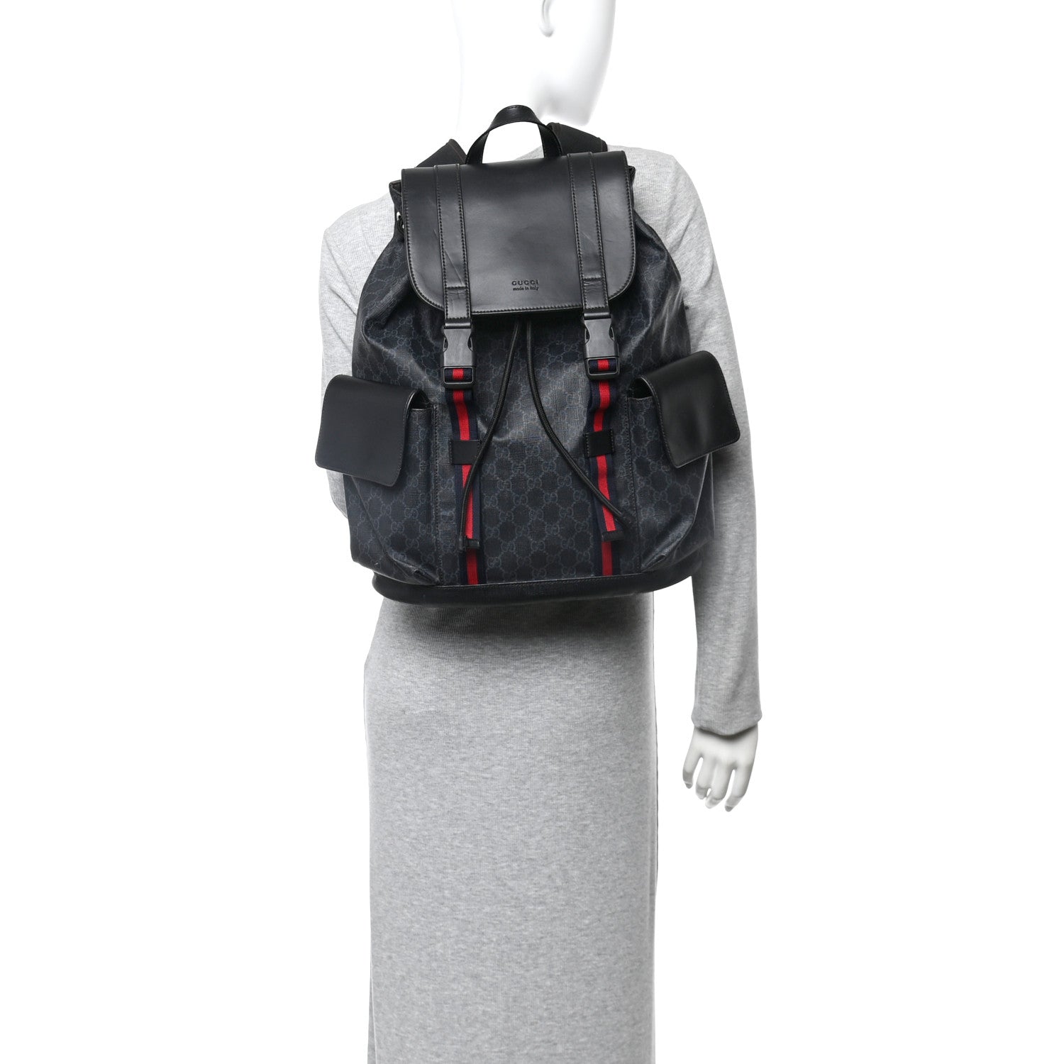 Gucci Soft GG Supreme Monogram Calfskin Web Double Buckle Backpack Black 2 of 13