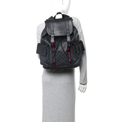 Gucci Soft GG Supreme Monogram Calfskin Web Double Buckle Backpack Black 2 of 13