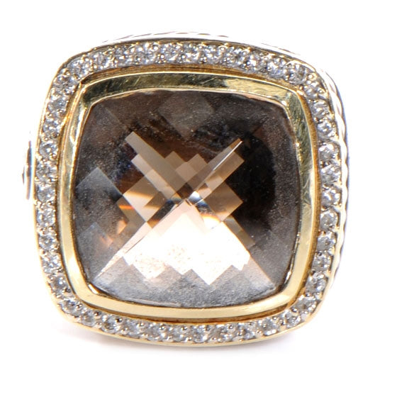 Sterling Silver 18K Yellow Gold Diamond Smoky Quartz 14mm Albion Statement Ring 54 7