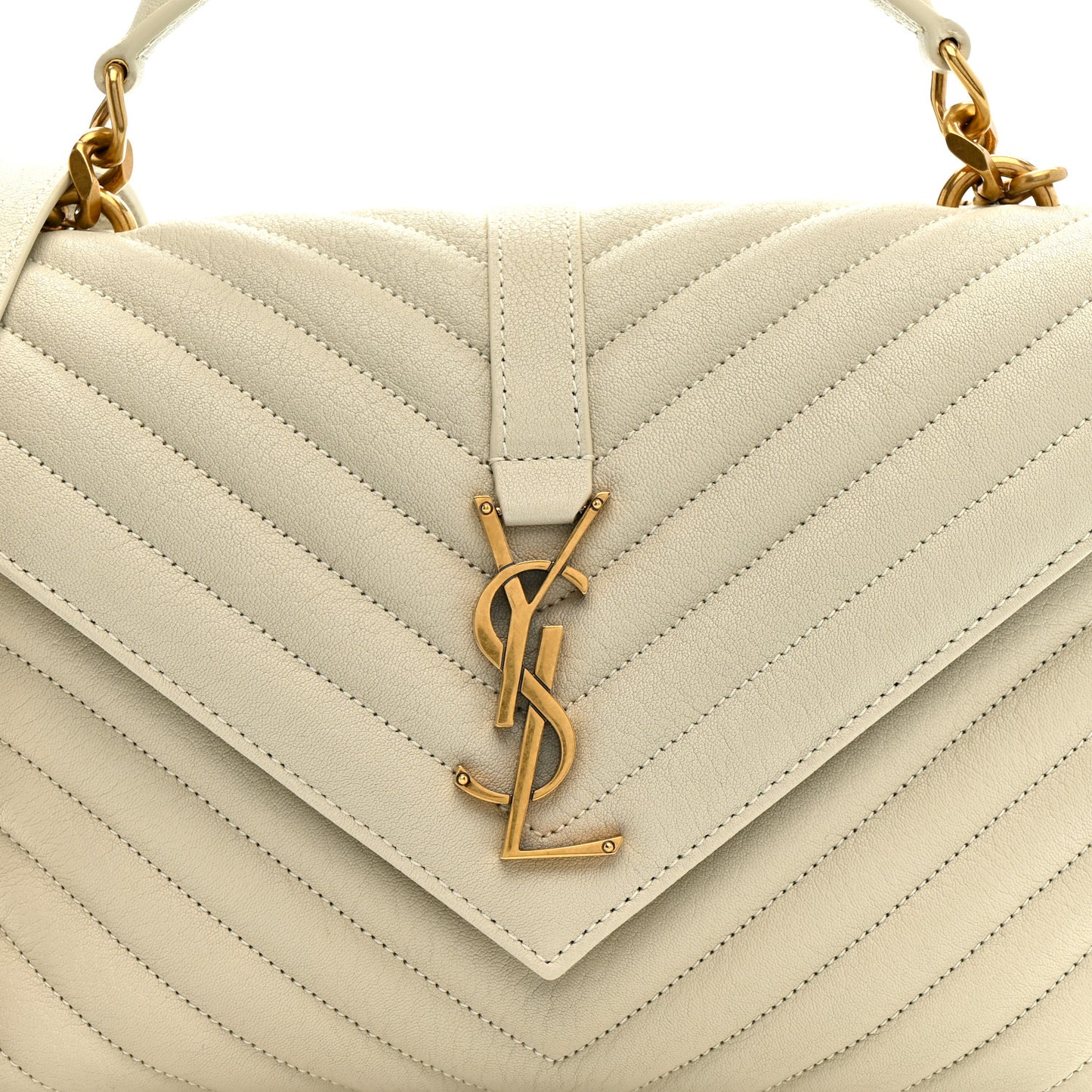 Sheepskin Matelasse Chevron Monogram Medium College Bag Crema Soft