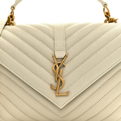 Saint Laurent Sheepskin Matelasse Chevron Monogram Medium College Bag Crema Soft 9 of 11