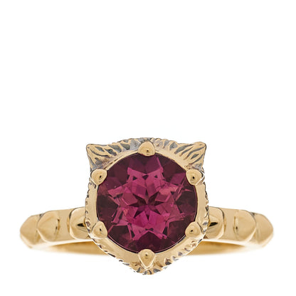 Gucci 18K Yellow Gold Pink Tourmaline Le Marché Des Merveilles Feline Ring 47 4.25 1 of 8