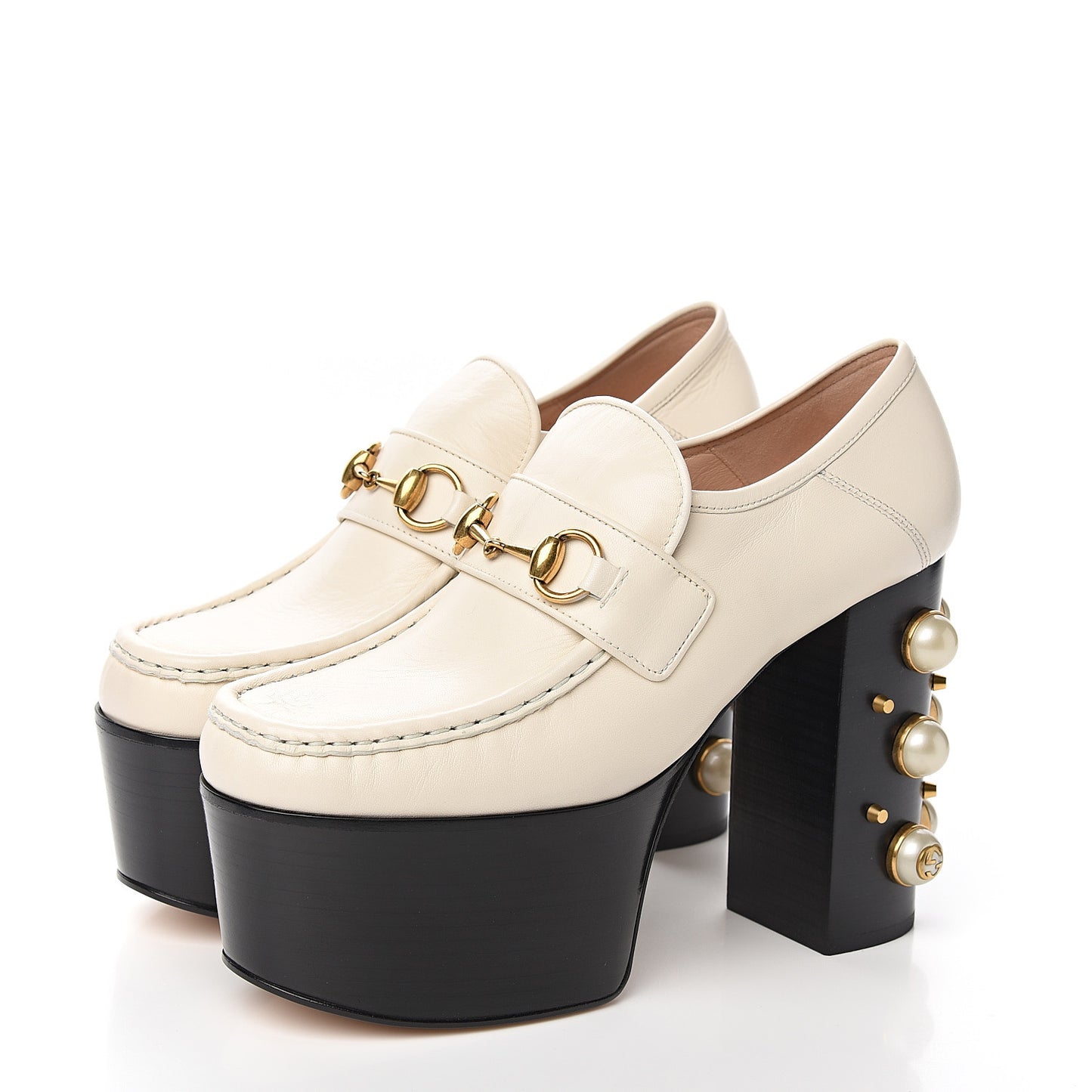Malaga Kid Pearl Studded Vegas Platform Loafers 38.5 Mystic White