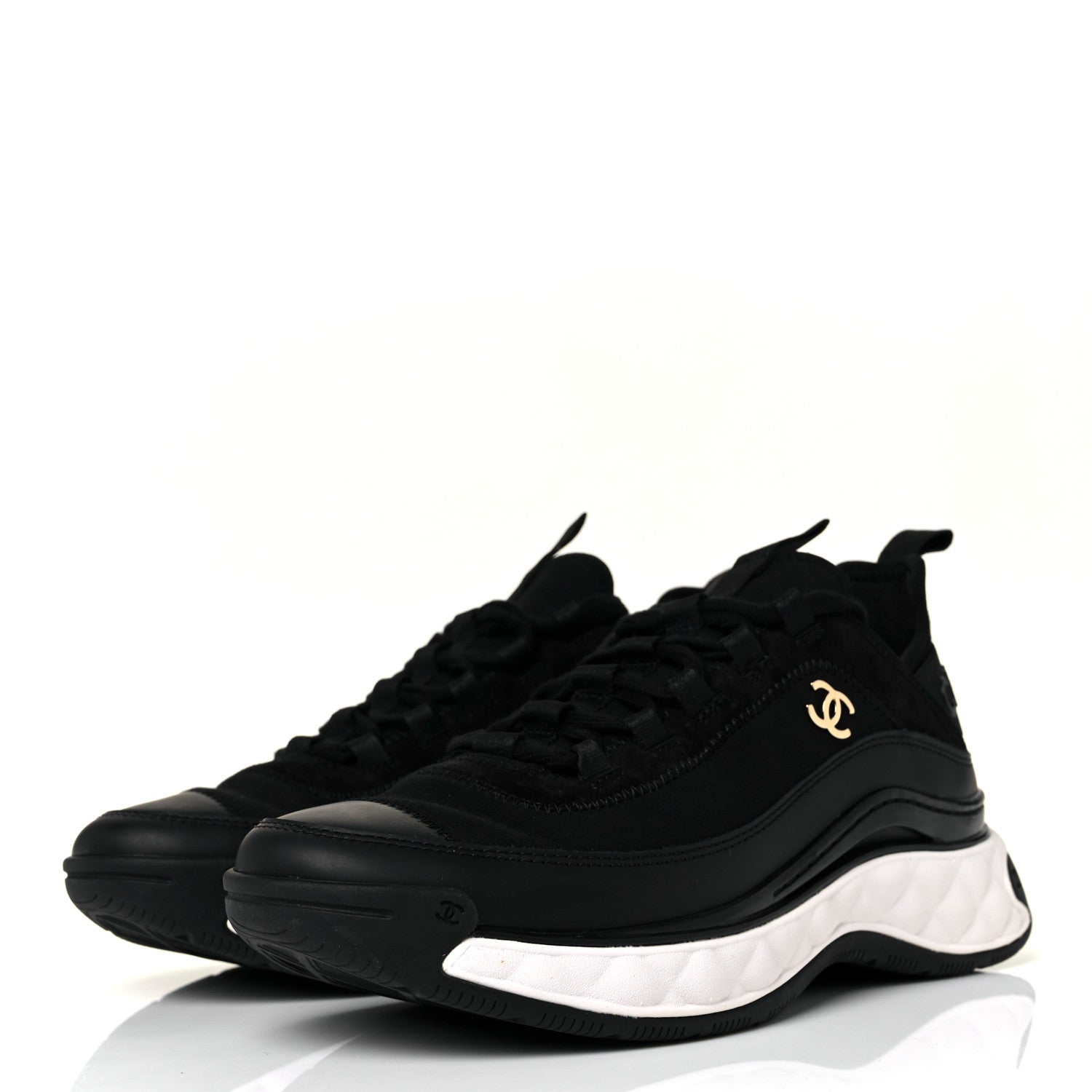 Chanel Velvet Calfskin Mixed Fibers CC Sneakers 37.5 Black 3 of 10