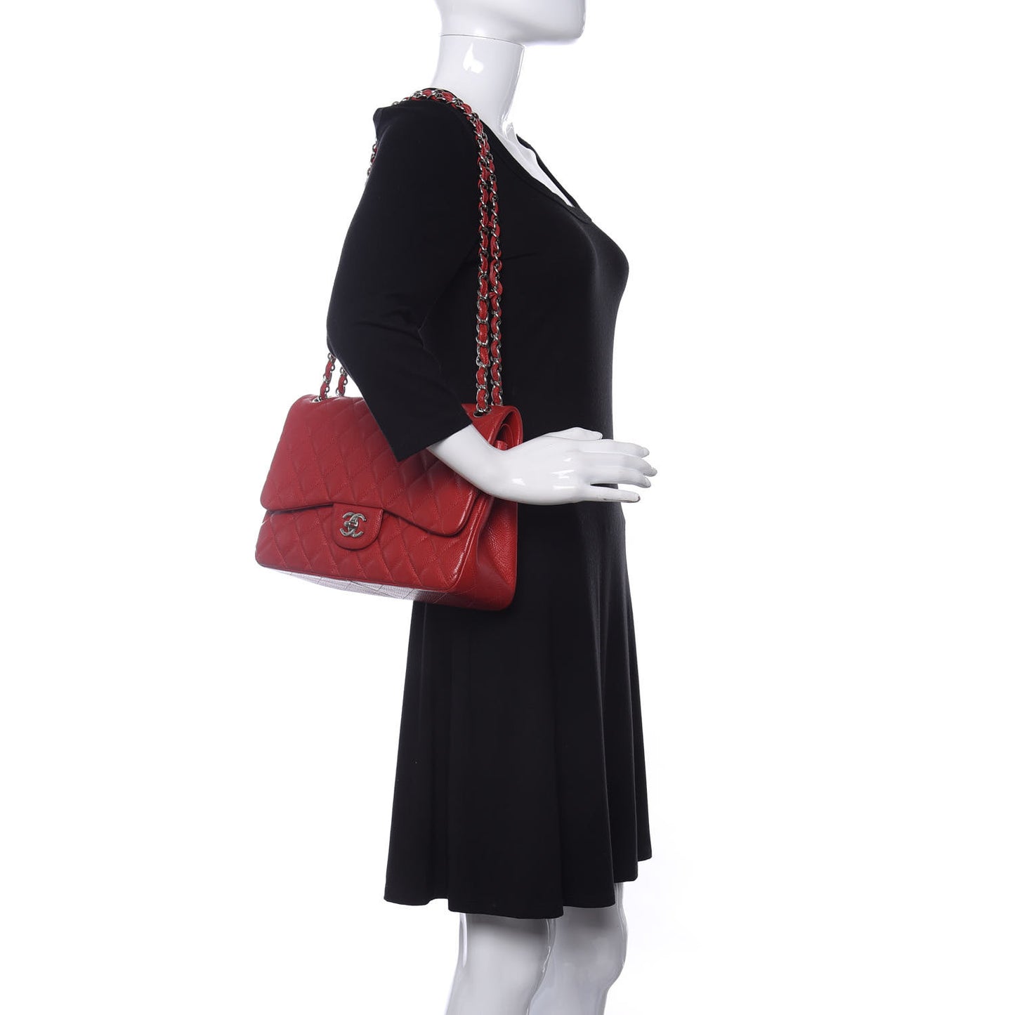 Caviar Quilted Jumbo Double Flap Red