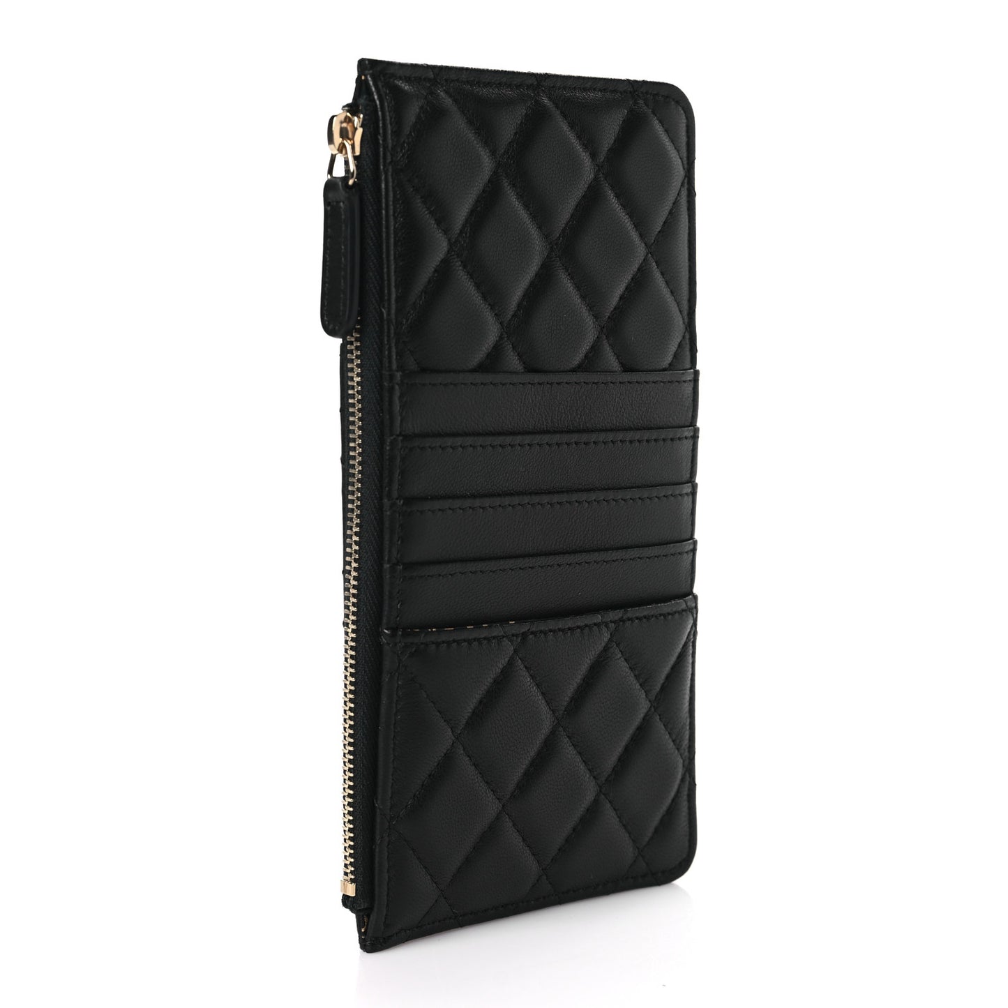 Lambskin Quilted Egyptian Amulet Classic Flat Wallet Pouch Black