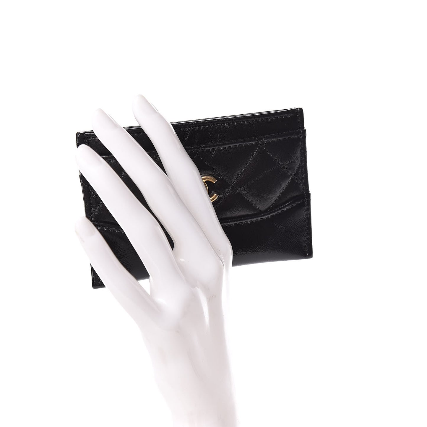 Aged Calfskin Quilted Gabrielle Card Holder Black