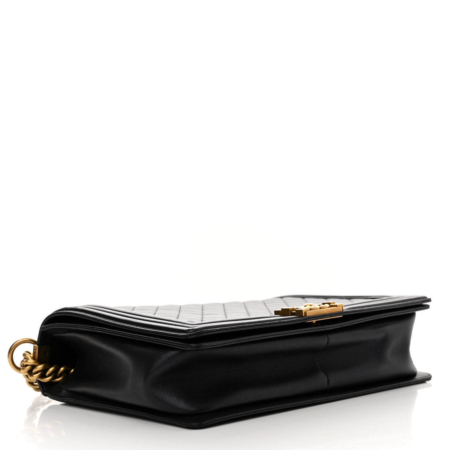 Metallic Lambskin Quilted Large Boy Flap Black