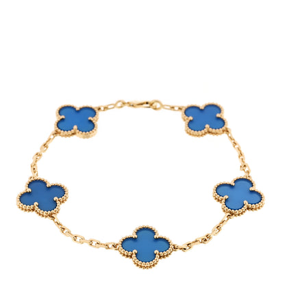 Van Cleef & Arpels 18K Yellow Gold Blue Agate 5 Motifs Vintage Alhambra Bracelet 1 of 5