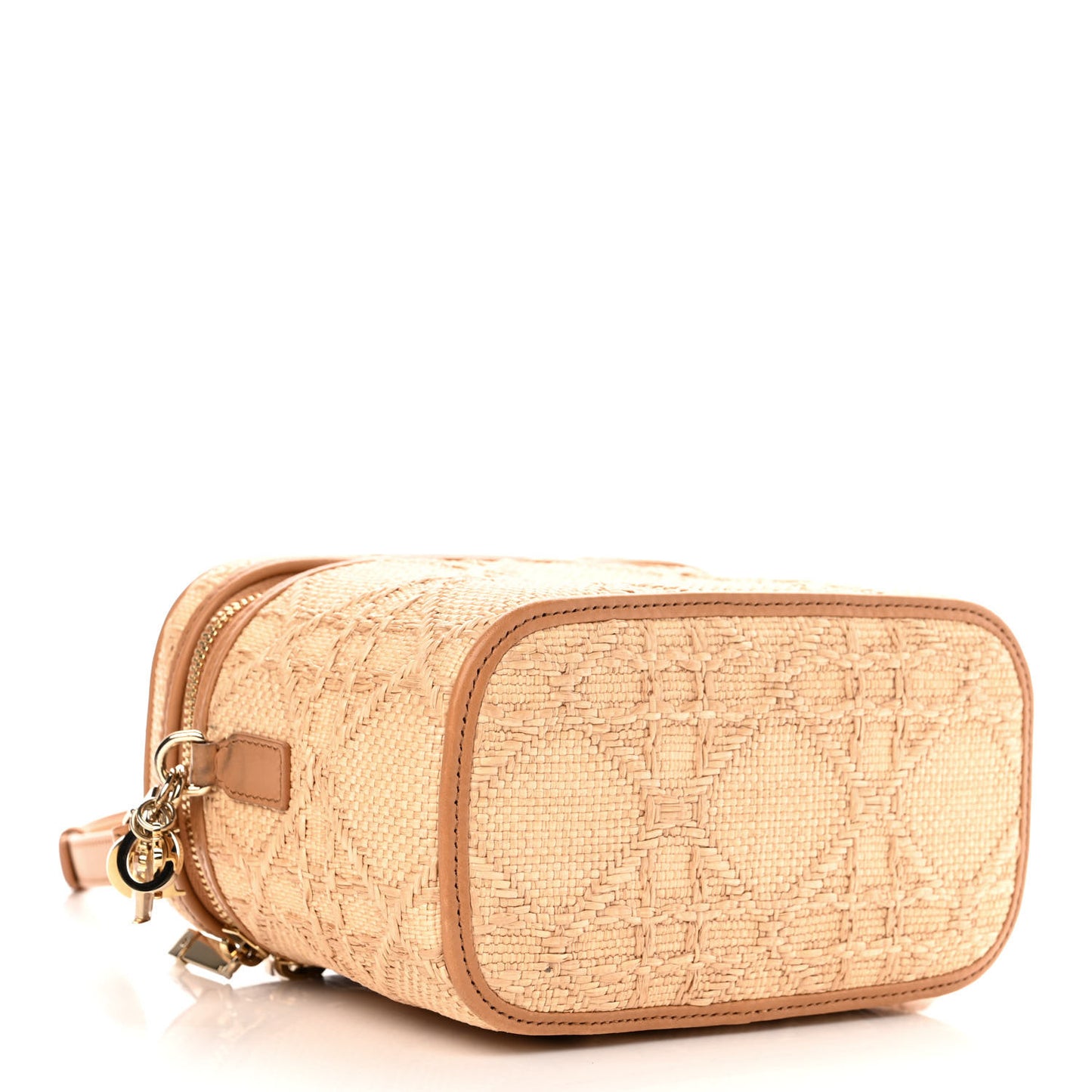 Raffia Cannage Small Vanity Case Beige