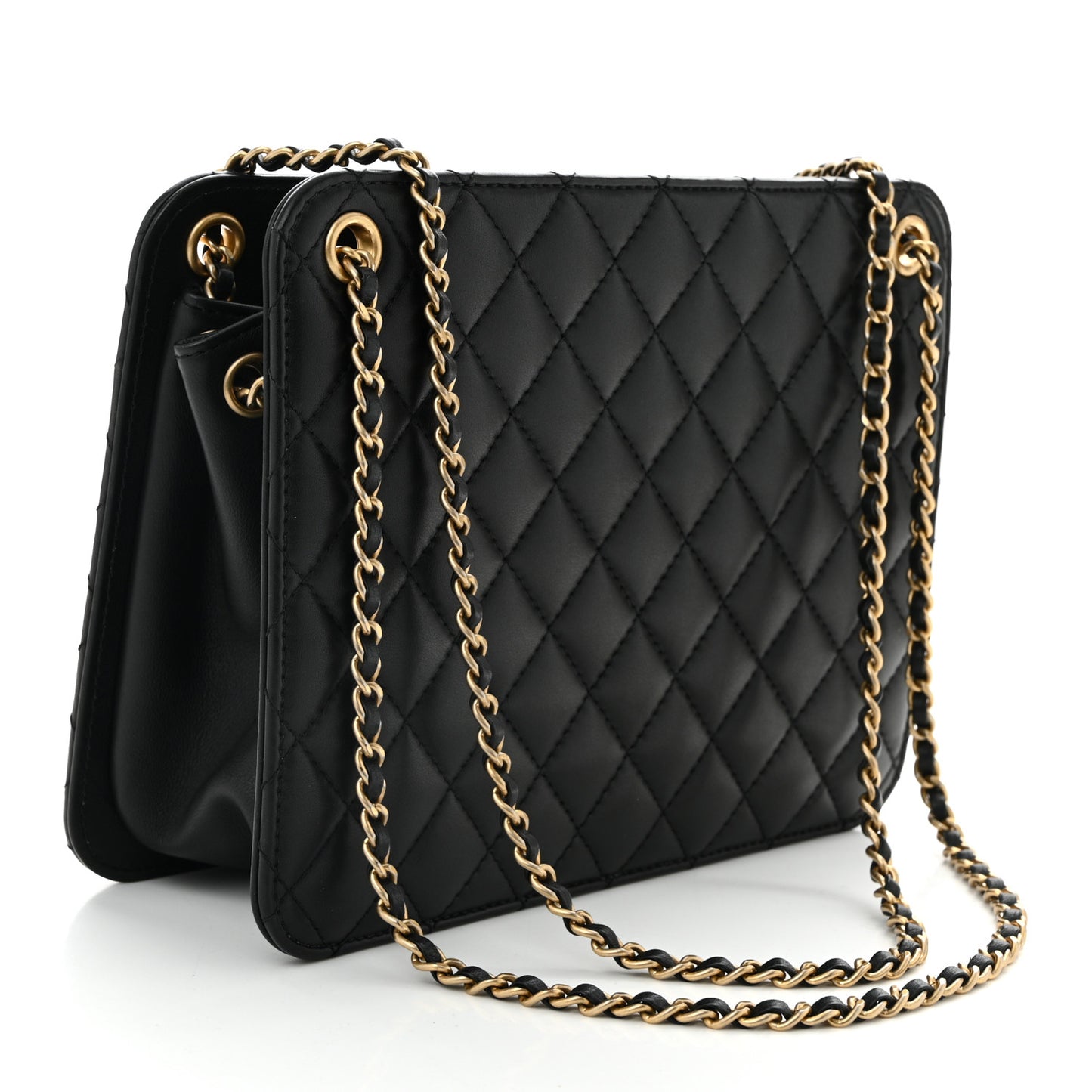 Calfskin Quilted CC Chain Accordion Tote Black