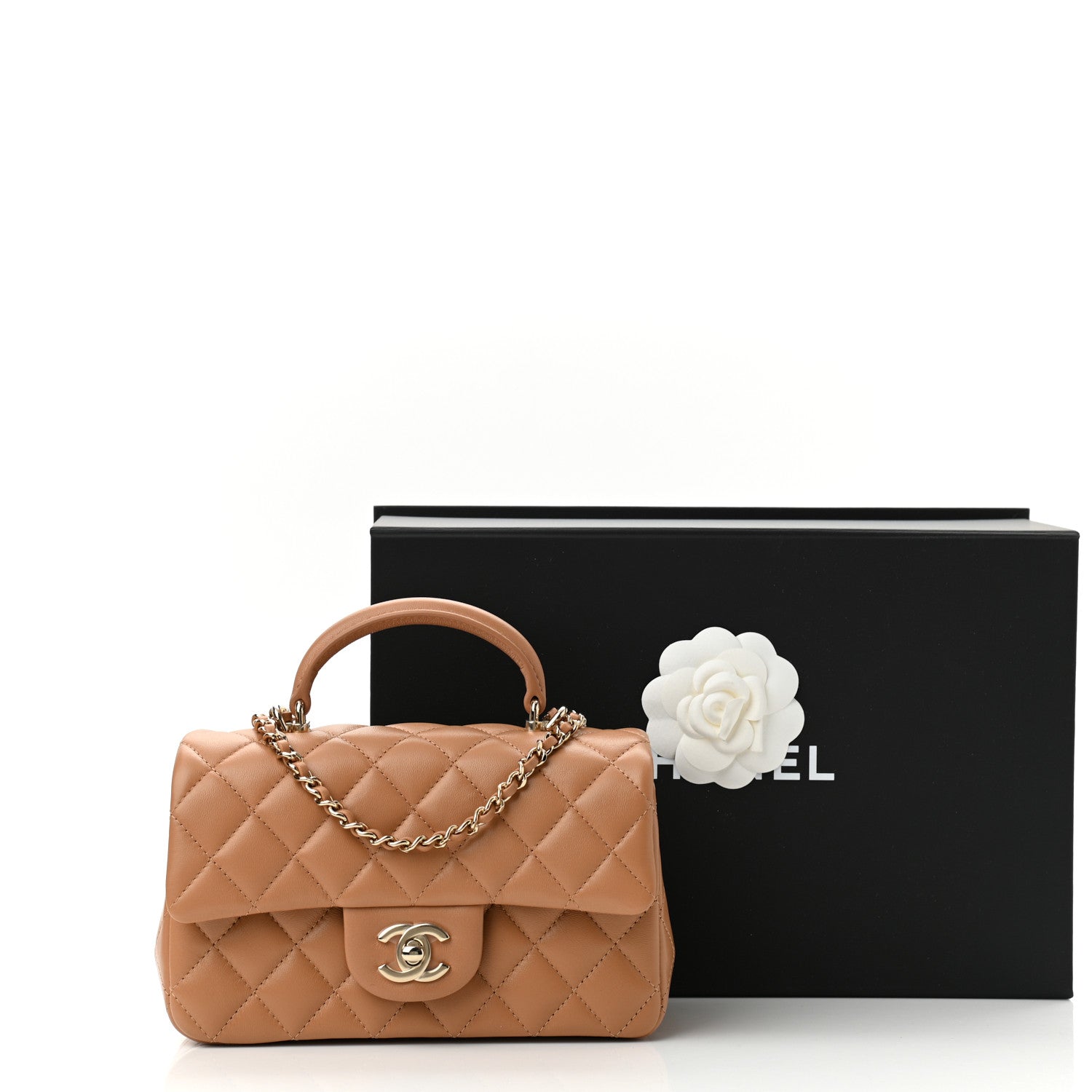 Chanel Lambskin Quilted Mini Top Handle Rectangular Flap Light Brown 11 of 11