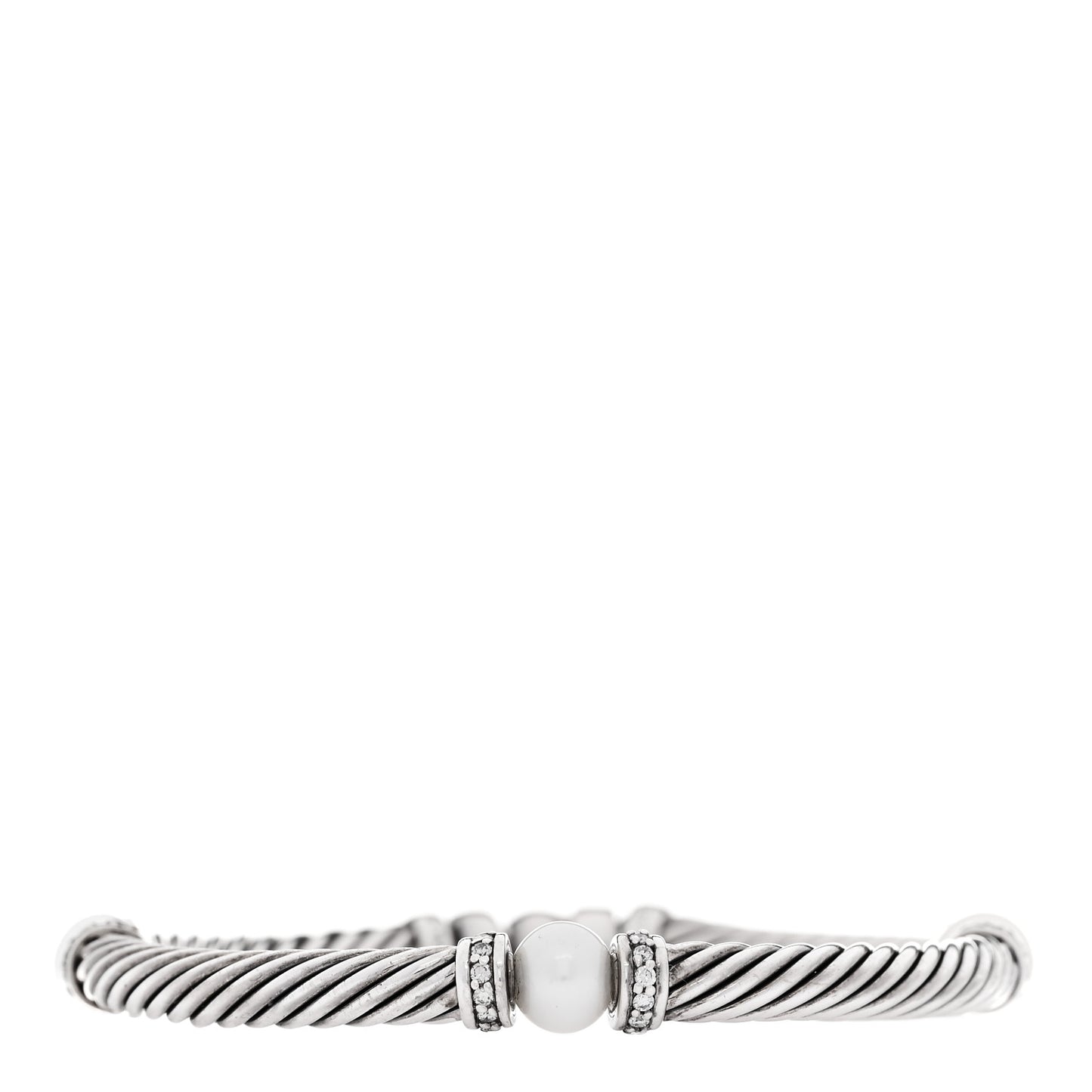 Sterling Silver Diamond Cultured Pearl Metro Link Bracelet