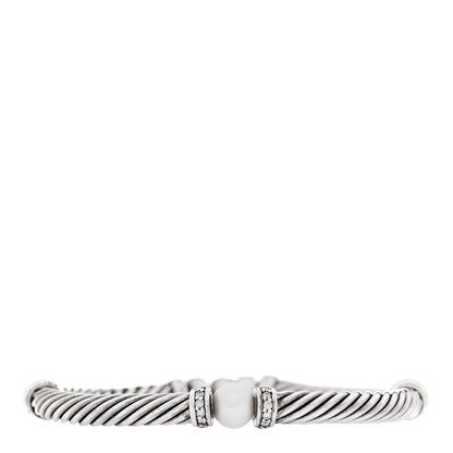 David Yurman Sterling Silver Diamond Cultured Pearl Metro Link Bracelet 1 of 3