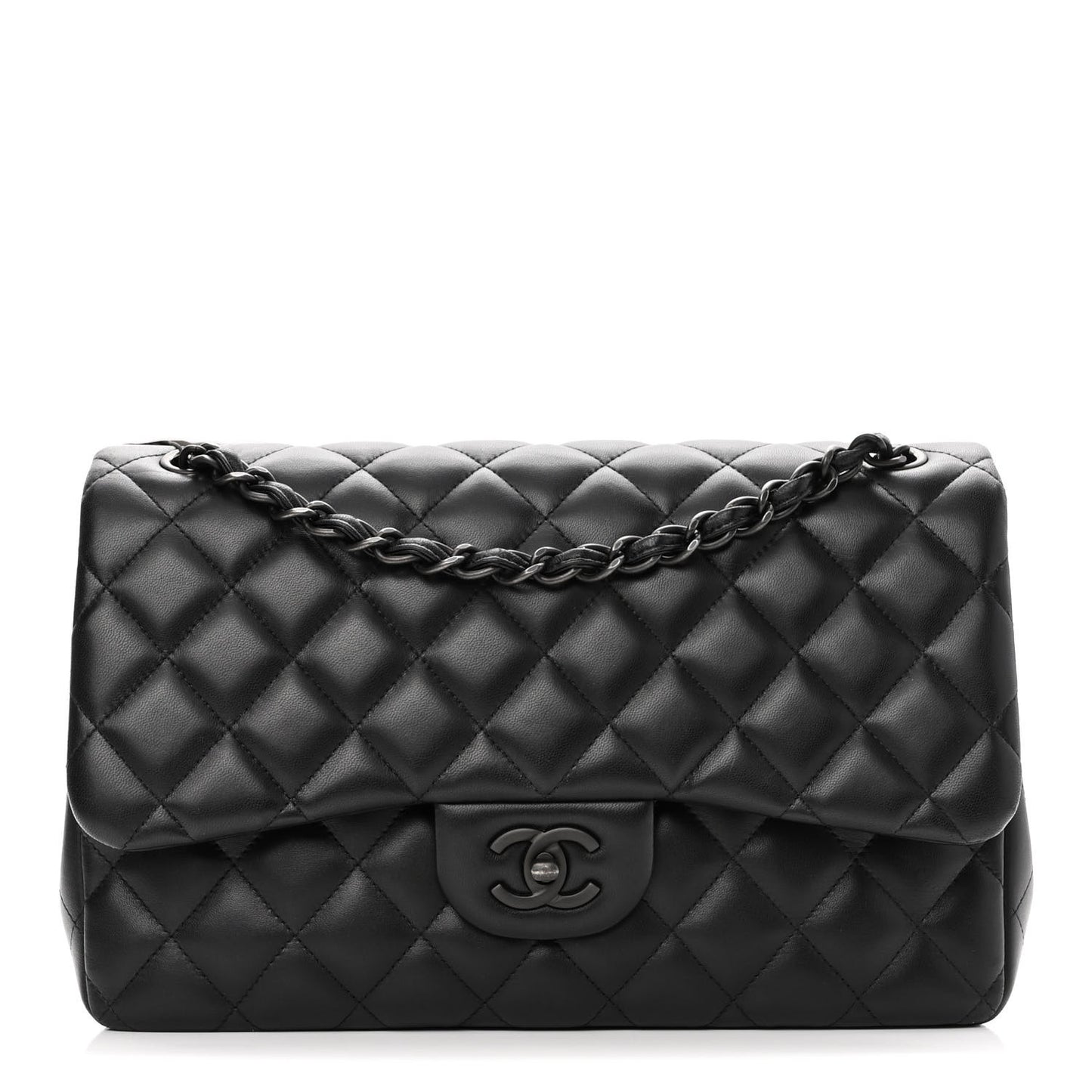 Lambskin Quilted Jumbo Double Flap So Black