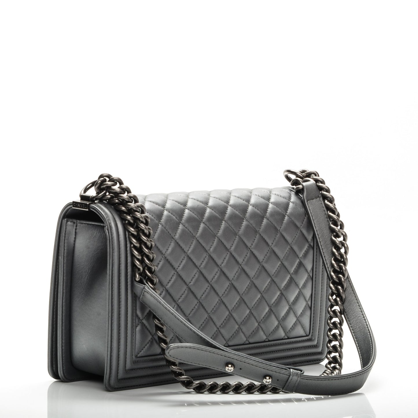 Calfskin Quilted New Medium Boy Flap Grey
